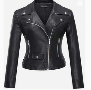 Veste de moto d'hiver pour femmes à col montant personnalisé Manteau en cuir PU noir Sans commentaires encore - Product Image 1