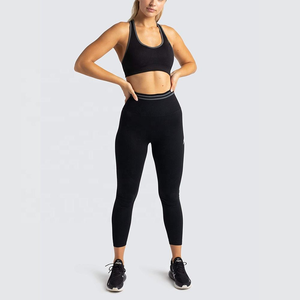 Custom Logo <b>Black</b> Seamless Sports Bra and <b>Leggings</b> Set <b>Women</b> High Waist Gym Workout Activewear - Product Image 1