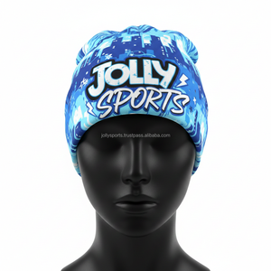 Gorro de Punto para Mujer, Transpirable, de Forro Polar de Poliéster, Color Azul, Diseño de Sublimación, Logotipo Personalizado, Ropa de Invierno, Gorro de Jacquard Cálido - Product Image 1