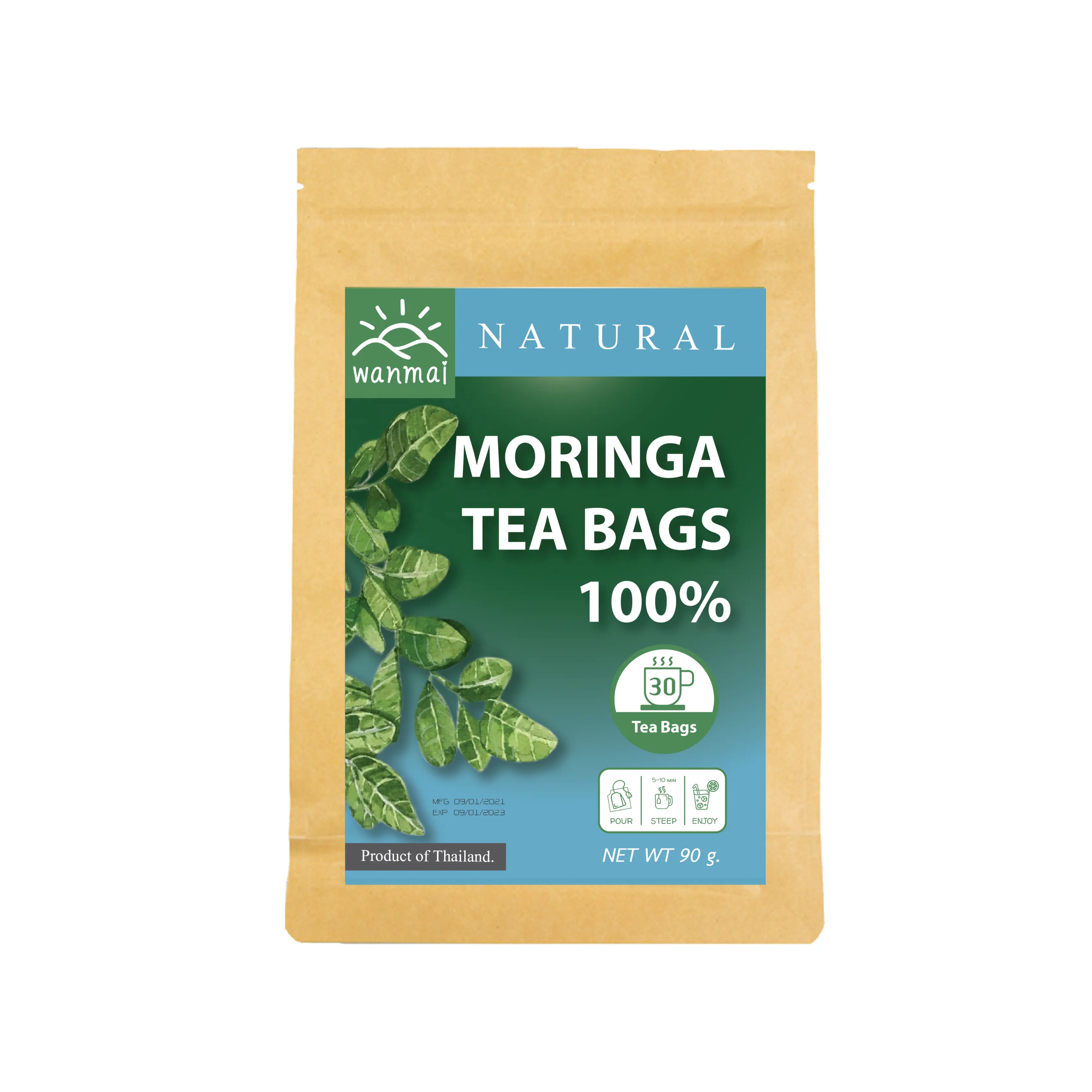 El té de Moringa WANMAI29 es compatible con las dietas veganas y cetogénicas 100% hierbas reales en bolsa de remojo Kraft