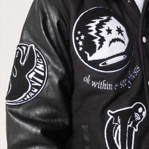 แจ็คเก็ตเบสบอลหนังแขนยาวแบบลำลองสั่งทำพิเศษ ไซส์ใหญ่สำหรับผู้ชาย แจ็คเก็ตเลตเตอร์แมน ชุดกีฬา แจ็คเก็ตวาร์ซิตี้ ปักด้วยไหมเชนิลล์ - Product Image 3