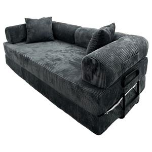 Modern Foldable Full Foam Sofa <b>Bed</b> Corduroy Fabric Modular Floor Couch Pillows Vacuum Compressed Bedroom Iron <b>Frame</b> Living Room - Product Image 4