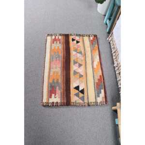 1.9x2.7 ft Turkish <b>Red</b> <b>Wool</b> Vintage Kilim Rug Eco-Friendly Patchwork Polka Dot Design with Latex Backing and Medium Pile - Product Image 1