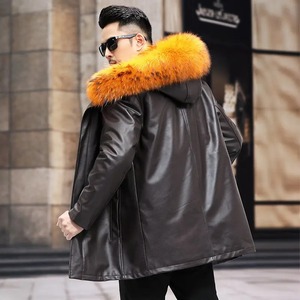 Chaqueta de Motociclista de Cuero Genuino para Hombre, Invierno 2024, Cuello Alto, Ajustada, Gruesa, Vintage, con Estampado de Leopardo, Abrigo de Moda - Product Image 6