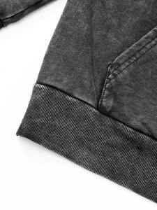 Custom Men's Distressed Hoodie Pouch Pocket 100% Cotton <b>Aesthetic</b> Dark Grey Front <b>Logo</b> Long Sleeve Hooded Applique Technique - Product Image 5