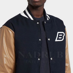 <b>Men's</b> 100% Cotton Stand Collar Breathable Letterman <b>Jacket</b> Covered Button Custom <b>Long</b> Sleeve Fleece Latest Designs Wholesale - Product Image 5
