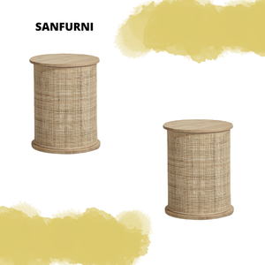 Mesa de centro de ratán redonda convertible de alta calidad, muebles de noche de almacenamiento de madera maciza para interiores modernos, mesa de madera convertible - Product Image 5