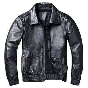 Veste en cuir classique personnalisée Flight A2 pour homme, noire, en cuir de mouton véritable, pour l'automne-hiver - Veste en cuir de vache véritable pour homme - Product Image 1