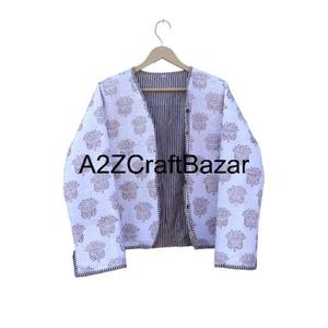 Veste matelassée réversible 100 % coton pur faite à la main pour femmes, imprimé floral en blocs, style indien bohème, vêtements d'hiver - Product Image 1