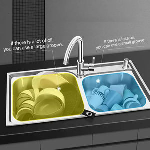 Fregadero de Cocina de Acero Inoxidable SUS304 de 0.75mm de Grosor, con Encimera Integrada y Doble Ranura - Product Image 2