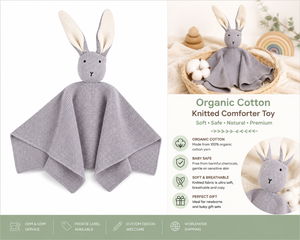 OEM Organic Cotton Baby Comforter Toy-Baby Safe Security Blanket with Birthday Mesh Lining Embroidered Design - Product Image 1