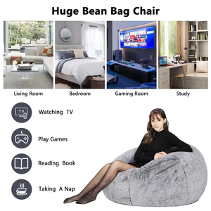 Sedia a sacco imbottita moderna sedia a sacco per soggiorno-tessuto di grandi dimensioni velluto grigio divano Set Set di mobili in porcellana letto per bambini - Product Image 4