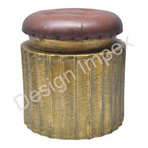 Accesorios de muebles modernos, taburete de sala de estar y taburete otomano de aluminio con acabado antiguo, taburete de lujo, cojín de mesa, asiento superior, lo último - Product Image 4