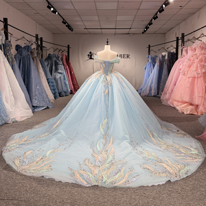 ชุดราตรีงาน Quinceanera สีฟ้าคริสตัลแบบเปิดไหล่ รุ่น 8534 Illusion Blue - Product Image 4