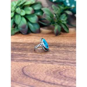 Navajo Turquoise & Sterling Silver Gemstone <b>Ring</b> Bezel Set <b>Dainty</b> Hip-Hop Style Fine Jewelry for Everyday Wear Size 5.75 - Product Image 3