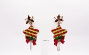 Wholesale New Elegant Pink Christmas Handmade Beads & Rhinestone Imitation Pearl Bow Tree Earrings <b>for</b> Women - Product Image 4