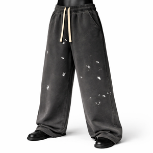 Pantalones Deportivos Personalizados de Alta Calidad en Mezcla de Algodón para Hombre, Estilo Holgado, Lavado Ácido con Efecto Desgastado, Estilo Vintage - Product Image 1