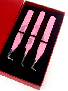 Nouveau 90 et 45 degrés rose clair revêtement en poudre japonais en acier inoxydable extension de cils pince à épiler Logo personnalisé Instrument de beauté - Product Image 4
