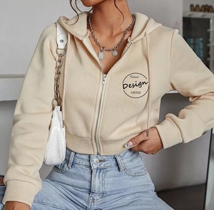 Oversized Women's Designer Crop Top Hoodie Custom Logo Solid Color <b>Zipper</b> Pullover Quality 100% Cotton Winter Season - Product Image 6