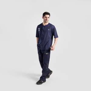 Pantalon cargo urbain bleu marine - 100 % coton, coupe droite oversize, motif coloré, style hip-hop tendance - Product Image 4