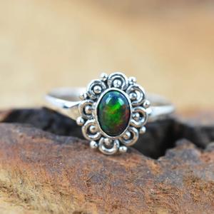 Opale éthiopienne noire 925 bague en argent sterling avec pierres précieuses naturelles bijoux faits à la main cadeau pour elle - Product Image 2