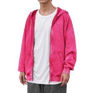 Sweat à capuche d'hiver en molleton de coton délavé à l'acide, à séchage rapide, épais, avec fermeture éclair et poche, grande taille pour homme - Product Image 3