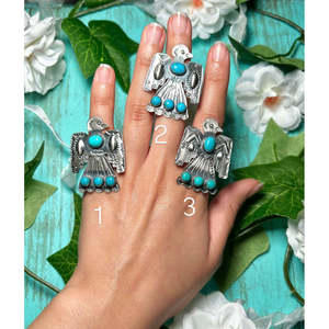 Tim Yazzie <b>Adjustable</b> <b>Ring</b> Kingman Turquoise & Sterling Silver Inlay with Gold Plating Stylish Fashionable <b>Rings</b> for Gifts - Product Image 1