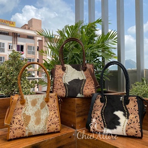 Original Luxury Hand Tooled Leather Handbags for Women's Genuine Cowhide Leather Designer <b>Laptop</b> Briefcase Ladies Purse Tote <b>Bag</b> - Product Image 1