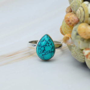 Anillo de Plata de Ley 925 elegante estilo bohemio azul turquesa acento cristiano regalo religioso anillo de piedras preciosas naturales para ella - Product Image 3