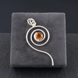 Pendentifs Bohèmes en Argent Sterling 925 avec Citrine Naturelle Ronde, Bijoux de Mode Sertis de Façettes, Pendentifs de Mariage - Product Image 3