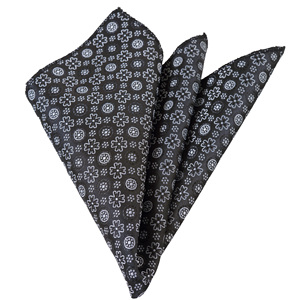 Pañuelo tejido Jacquard floral plateado gris negro para trajes de hombre - Product Image 1