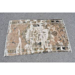 Alfombra Turca Vintage de 3x4,7 pies, Marrón Beige, Hecha a Mano, Lana Ecológica, Pelo Mediano, Patrón Clásico de Patchwork, Base de Látex - Product Image 2