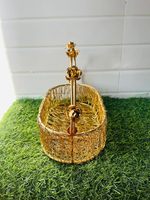 Panier de rangement suspendu multifonctionnel moderne en métal doré de forme circulaire pour panier de pique-nique de Noël en gros
