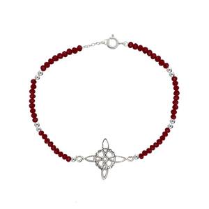 สร้อยข้อมือลูกปัดหินโมราเจียระไนสีแดงพร้อมโบว์สีเงินรูปแม่มดโบฮีเมียนทันสมัยไข่มุกน้ำจืดและสร้อยข้อมือเพชรของขวัญ - Product Image 1