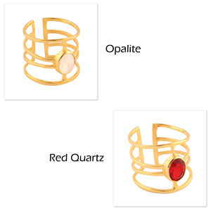 Bague de manchette de fête petit ovale rouge grenat quartz quatre couches empilables bague en laiton plaqué or 18 carats bagues de cadeau de mariage - Product Image 2