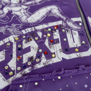 Custom Made Best Premium <b>Purple</b> <b>Men</b> Zip <b>Hoodie</b> with Front Printed Design & Gemstone Detail | Trendy Streetwear Winter Jacket - Product Image 5