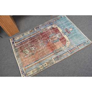 พรมตุรกี2.6x3.6ft สีน้ำตาลอมน้ำเงินแนววินเทจผ้าขนหญ้าทะเลผืนใหญ่แบบคลาสสิกงานปะต่อทรงสี่เหลี่ยมผืนผ้าสำหรับพรมในห้องโถงห้อง - Product Image 2