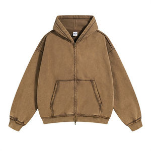 Sudadera de moda de alta calidad de manga larga de algodón hombro caído Vintage de gran tamaño peso pesado en blanco Zip up ácido lavado Sudadera con capucha - Product Image 1
