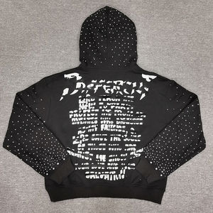 Elegante Sudadera con capucha de gran tamaño de invierno sólido con diamantes de imitación para hombres Sudadera de lujo de diseñador a prueba de viento ecológica para Hip Hop Street - Product Image 2