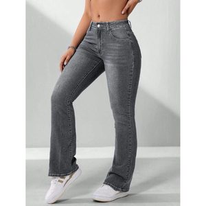 Jeans de Mezclilla Gris de Cintura Alta para Mujer, Corte Ajustado, Estilo Bell Bottom, Y2K, Vintage, Estilo Urbano, Moda Retro Moderna, Talla 26 40 - Product Image 3