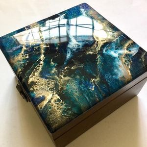 Caja de Joyería Artística de Madera de Resina, Hecha a Mano, Personalizable, Regalo de Boda, Decoración del Hogar, Almacenamiento, Navidad, Día de San Valentín, Fiesta - Product Image 1