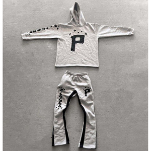 Ensemble deux pièces personnalisé Pantalon Survêtement 100% coton Respirant Survêtement évasé Impression personnalisée Lavage à l'acide - Product Image 4