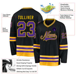 Men's Black Ice Hockey Jersey Custom Team Uniform V-Neck Long Sleeve Sublimated Polyester Private <b>Label</b> Sportswear Supplier - Product Image 4