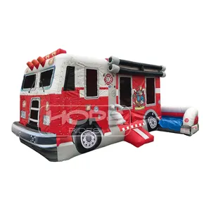 Fire truck bouncy jumper castle fire engine 2 hp CE blower commercial deflator party rental grade inflatable bounce house