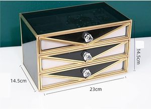 Gabinete de joyería de vidrio de tres compartimentos decorativo de doble color, forma hecha de vidrio y latón de calidad superior para decoración del hogar - Product Image 2