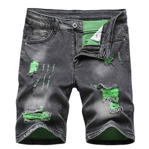 Venta al por mayor 2025 de los hombres de cintura media Hip Hop Jeans Shorts con estilo patrón sólido Denim Short Regular Fit 100% algodón - Product Image 1