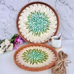 Bandeja con incrustaciones de concha de mosaico, las bandejas de nácar de ratán más vendidas, fregona hecha a mano, decoración de mesa - Product Image 2