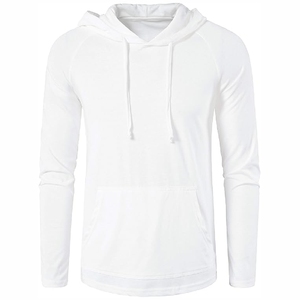 Sweat-shirt à capuche blanc uni, style streetwear minimaliste, avec cordons de serrage ajustables - Product Image 1