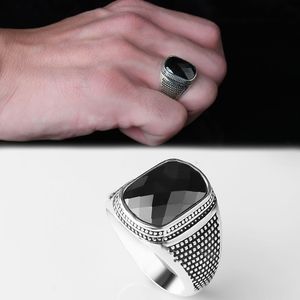 Azuris VALKH1437 Hot Sales From Turkey 925 Sterling Silver Men's <b>Ring</b> in Ottoman Style Natural Black Stone Fashionable Stylish - Product Image 3