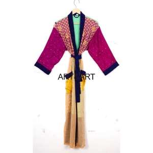 Vêtements de nuit pour femmes Kimono à col en V Boho Hippie Handmade Patchwork Bikini Cover Party Robe Wedding Wear 2 Front Side Pockets Robe - Product Image 2